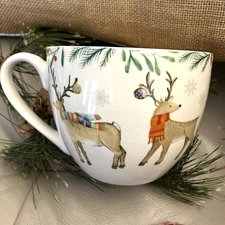Christmas Reindeer Coffee Mug Large Harvest Green Studio