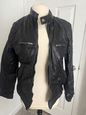 Echtes Leder Futter Leather Motorcycle Jacket Size M Black VINTAGE Zipper