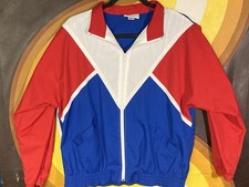 VTG USA Red White Blue Colorblock Runner Jacket Sz 8 Patriotic 4th Of July 1980s