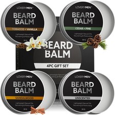 Beard Balm for Men, Gift Set in Unscented, Sandalwood, Tobacco Vanilla, Cedar...