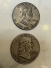 Vintage 90% Silver Franklin Half Dollar Lot (2 Coins) - 1951-D & 1960-D