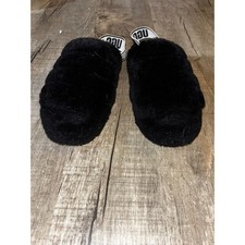 UGG Fluff Yeah Slide Black Sheepskin Slingback Slippers 1095119 Womens 7