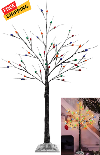 4FT Lighted Birch Tree, Black Christmas Tree with 48 LED Multicolor | eBay
