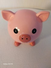 Jolie Tirelire Cochon Rose en Céramique Brillante avec Bouchon -TBE Neuf