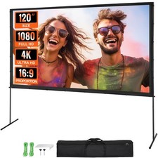 Uimoso Projector Screen with Stand 120inch 16:9 4K 1080 HD Movie Screen Bar Feet