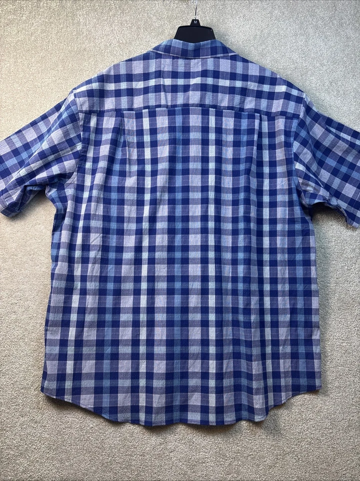 Van Heusen Air Shirt Men's 2XLT Blue Plaid Seersucker Cooling Wicking SS NEW - Image 3 of 4