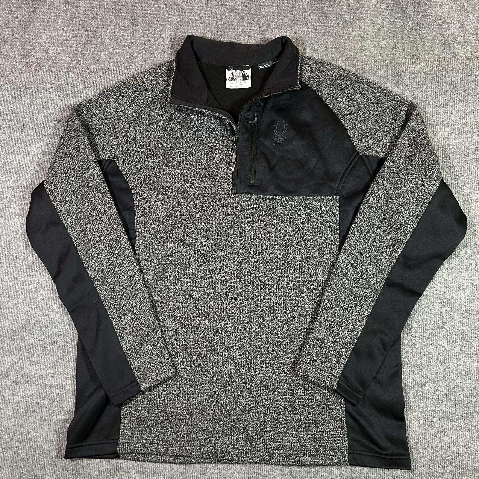 Spyder Fleece Pullover Shirt Mens 2XL Gray Black 1/4 Zip Long Sleeve Ski Outdoor