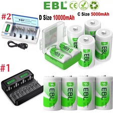 Lot 1.2V D Cell , C Cell Size Rechargeable Batteries NiMH /Optional Charger