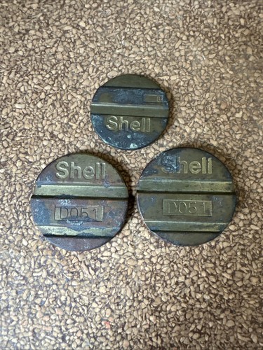 Lot of 3 Brass Shell Oil Petrol Can Caps Lids Stamped D051 B 0221 Antique