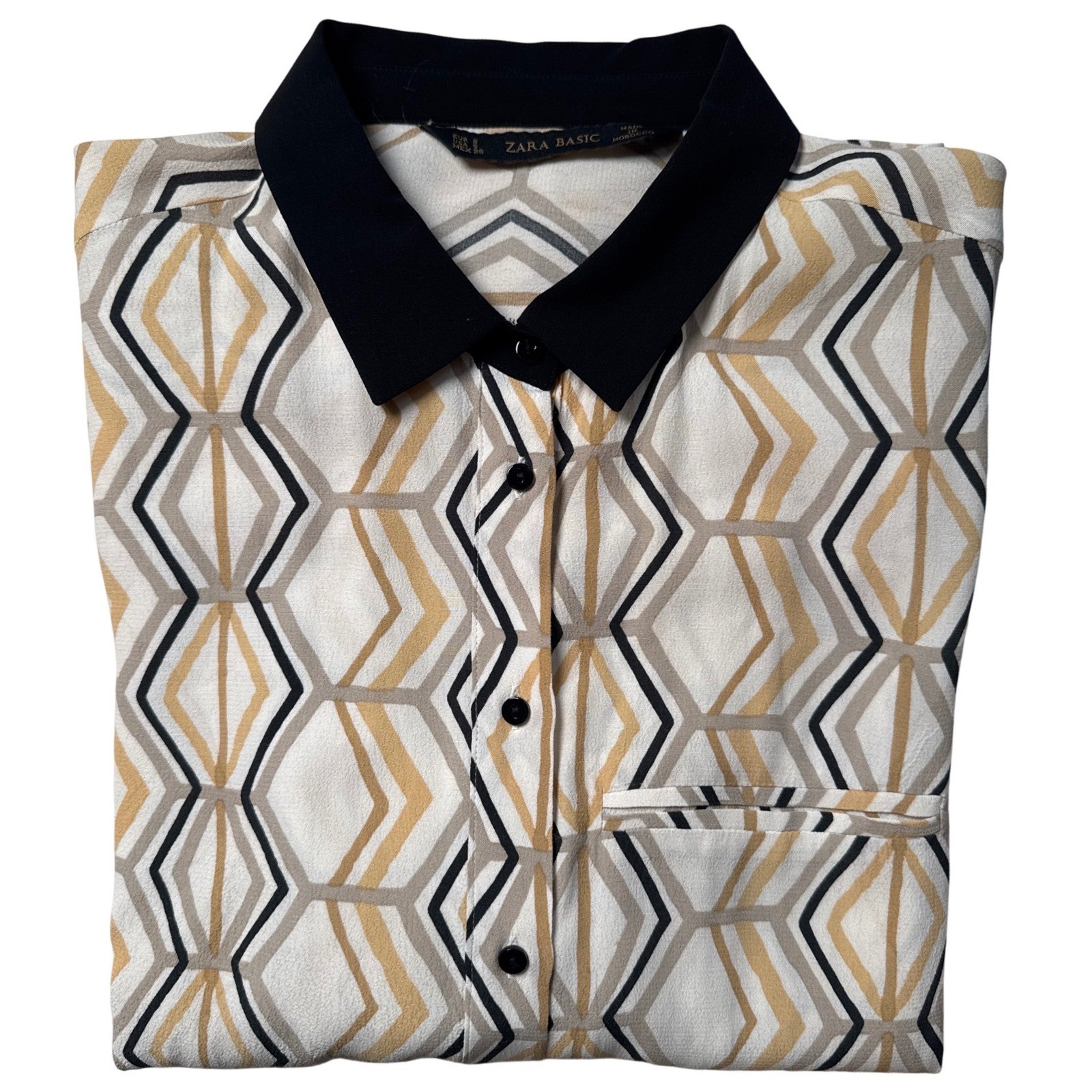 ZARA Basic Geometric Print Button Down Long Sleev… - image 9