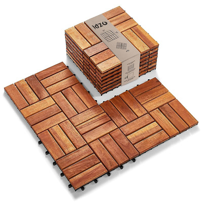 Interlocking Deck Tiles - 10PCS Waterproof Acacia Wood Patio Tiles, Flooring Til