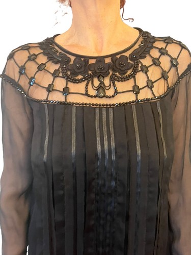 Vestido recto plisado de seda Philosophy Di Alberta Ferretti negro con cuentas lentejuelas 4 - Imagen 7 de 24