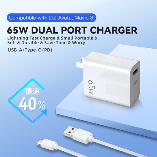 65W GaN PD Ladegerät QC3.0 USB-C Ports für DJI Mavic 3/Avata Drohne