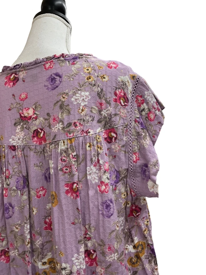 David Bitton BUFFALO Purple Floral Embroidered Detail Top XL - Image 4 of 4