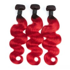 16 18 20INCH PERUVIAN VIRGIN HUMAN HAIR 2TONES OMBRE ROOT 1b /RED BODY WAVE 300g