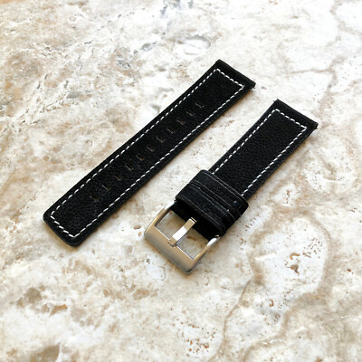 Black Leather Band Strap with White Stitches for Huawei Watch GT 2 and GT 46mm 