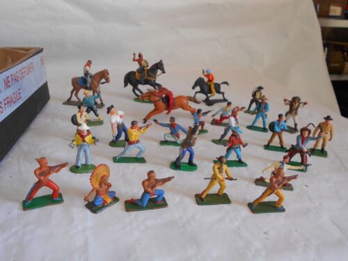 Figurines Vintage Cowboys and Indiens Plastique Principalement Starlux Far West Series 1970s - Photo 1/9