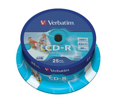 Verbatim 43439 1x25 Verbatim CD-R 80 / 700MB 52x Speed, Data Life plus print.