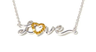 Damen LOVE Text Schrift verbesserte gelbe Diamanten, Sterlingsilber Halskette, 18 Zoll