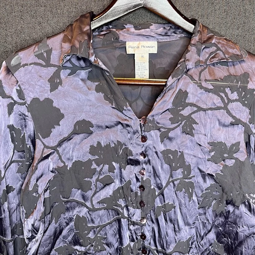 Rena Rowan Shirt Women's 14 Purple Button Up Sheer Casual Classic Collared  - Image 2 of 4