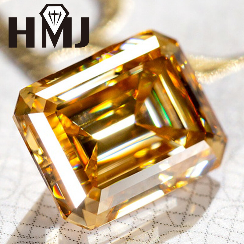 Emerald Cut Moissanite Stone Gemstone Champagne Color VVS1 With