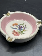 E & R Inc American Art Ware Vtg Cigarette Ashtray Porcelain Ceramic Floral Trink