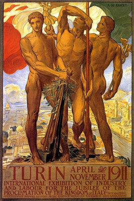 1911 TURIN EXIBITION OF INDUSTRY AND LABOR ITALY SYMBOLS VINTAGE POSTER REPRO
