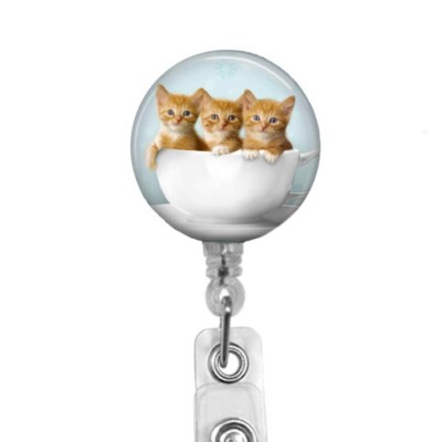Three Cute  Kittens Sitting in a Cup Retractable Badge Reel ID Holder, 547