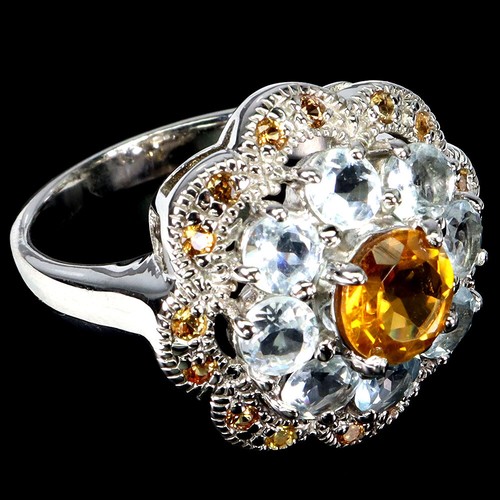 Anello In Argento Sterling 925 Rotondo Citrino Acquamarina Zaffiro Gioielleria - Foto 3 di 13