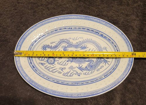 Jingdezhen China "Rice Eyes" Blue & White 5 Claw Dragon Vintage Serving Platter - Picture 9 of 21