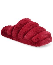 Jenni Women's Slippers Burgundy Red Size 5-6 Stuffed Faux Fur Chunky