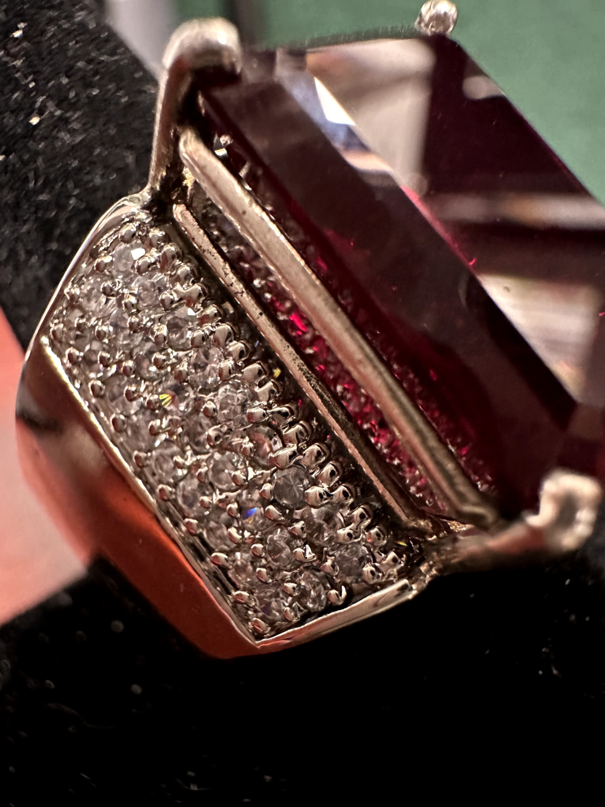 Solid .925 Sterling Silver Square Ruby Red Stone … - image 4