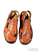 HSY Brown Leather Men's Sports Sandals Size 39