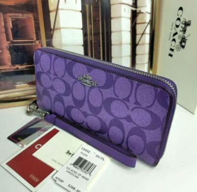COACH Zip-around Long wallet with Strap C4452 Signature Purple | eBay