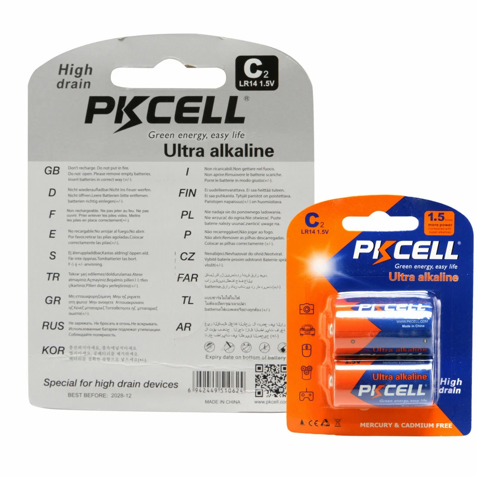 Battery PKCELL LR20 D Size and LR14 C Size Alkaline Battery - Pack of 2 - Image 2 of 4