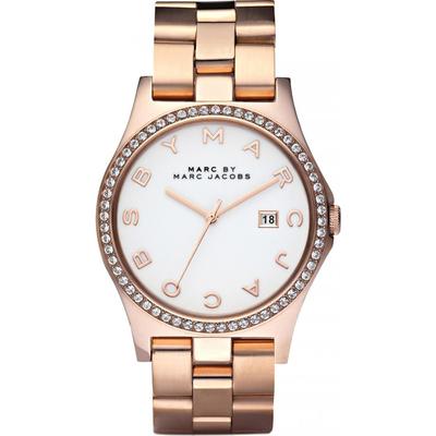 NEW MARC JACOBS HENRY ROSE GOLD TONE,CRYSTALS,S/STEEL BRACELET WATCH MBM3079