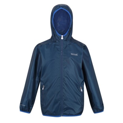 Regatta Lever II leichte, wasserdichte Wanderjacke mit Kapuze für Kinder moonlig