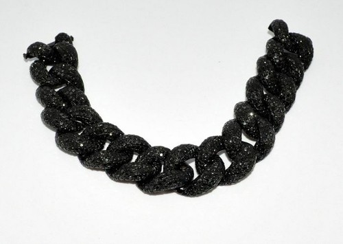 6.66ct Black Cubic Zirconia mens Link Bracelet in Black Rhodium Plated Silver - Picture 2 of 6