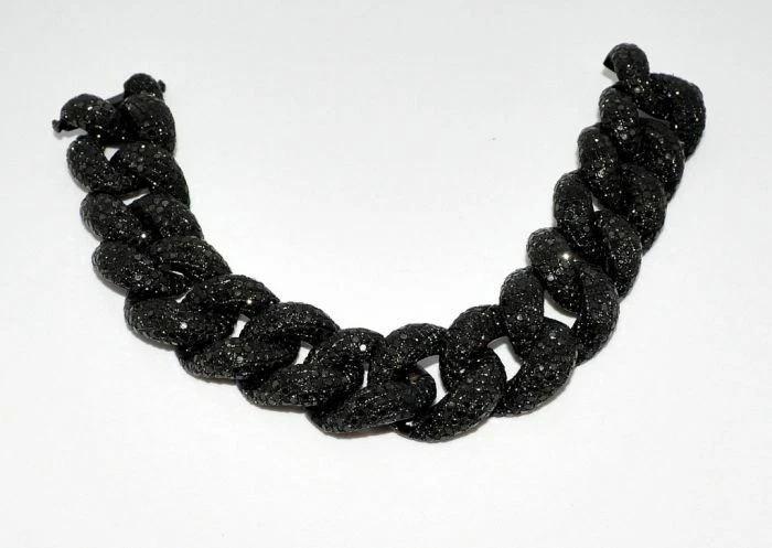 Brazalete de eslabones de circonita cúbica negra de 6,66 quilates para hombre en plata chapada en rodio negro Foto 2 de 4