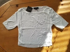 Top Shop White Cropped Rib Knit Short Sleeve T-Shirt Top Womens Size 6