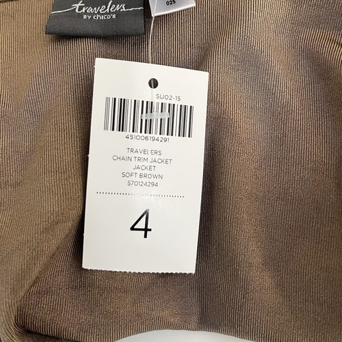 Chico’s Travelers Jacket Womens 4 XXL/20 Brown Liquid Knit Chain Trim Open - Picture 11 of 16