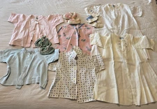 Bundle Lot of Vintage Infant Baby Clothes and Booties Various Brands