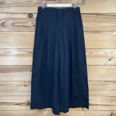 Lanhtropy Linen Pants Womens Large Wide Leg Pleated Elastic Waist Black B63