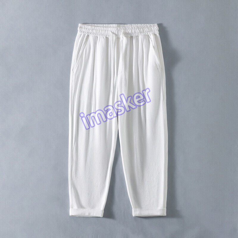 New Chinese Style Mens Linen Casual Ankle Pants Straight Trousers Spring Thin Sz