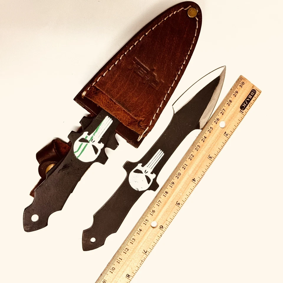 "Juego de 3 cuchillos de caza de 8"" con castigador de funda de cuero" Foto 3 de 4