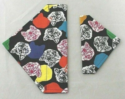 BLACK CAT PRINT SLIP THROUGH COLLAR BANDANNA SIZE XS AND SMALL HANDMADE COTTON 