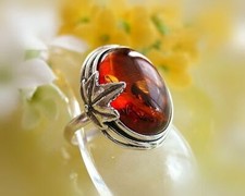 Bernstein Ring Silber 925 cognac oval Gr.16,5 - 21 mm echt Sterlingsilber br325