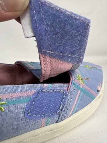 TOMS Toddler Tiny Belmont Slip on Shoes Size T11 Blue Pink Flamingo Plaid - Picture 7 of 16