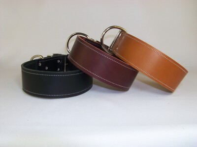 2 Inch-Wide Top Quality Leather Dog Collar W/White Stitching  Made in USA