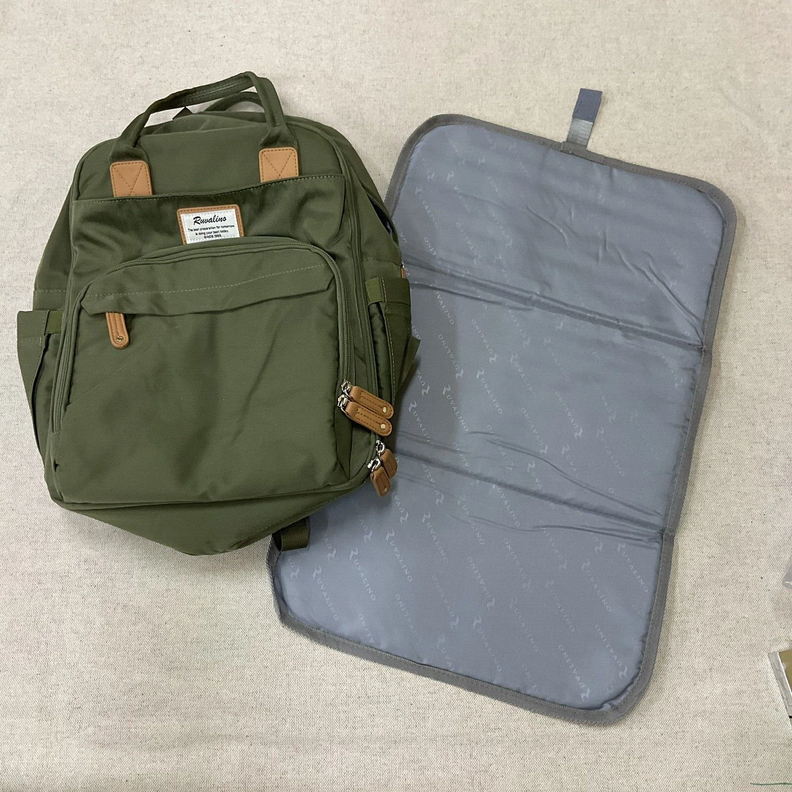 RUVALINO Green Multifunction Baby Diaper Bag Changing Pad Backpack Travel YW168A